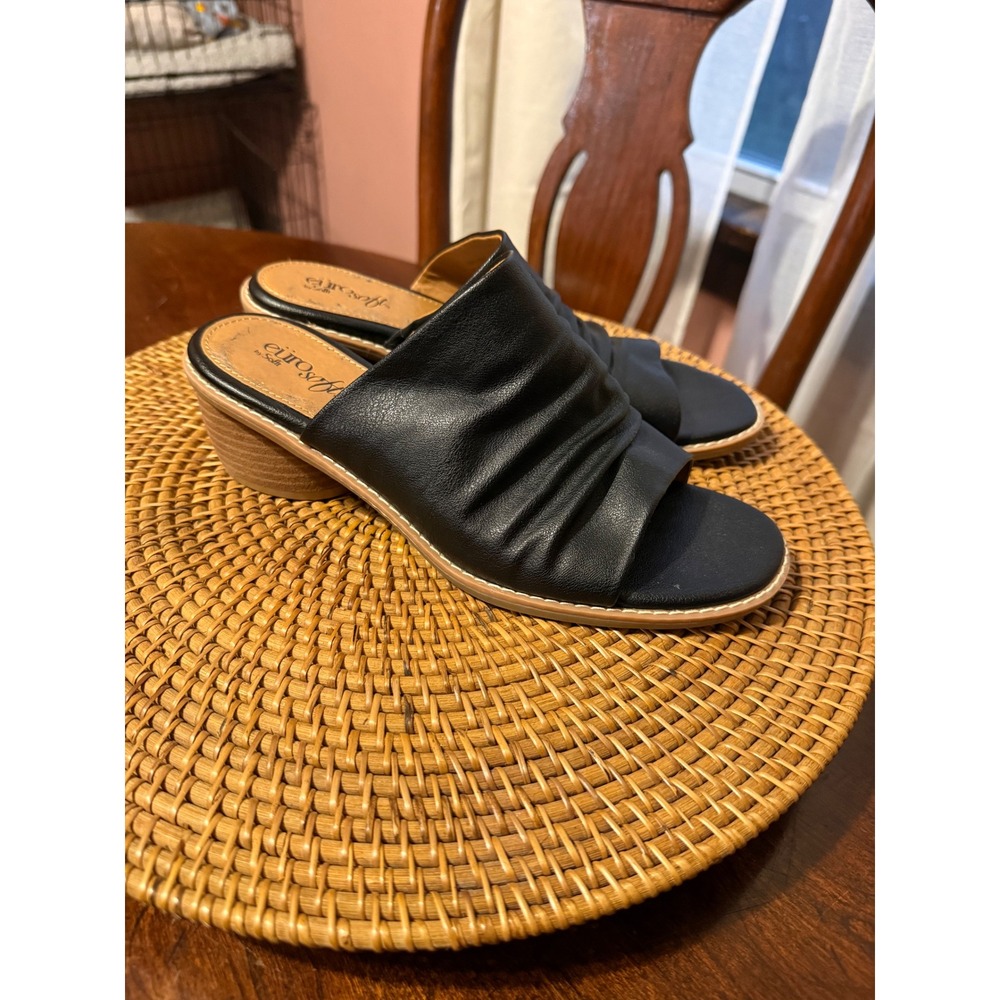EuroSoft by Sofft Corley Black Ruched Block Heel Slide Sandal Mule ES0044201 8M